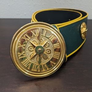 Escada Belt - Vintage - Green Belt With Gold Clock Buckle